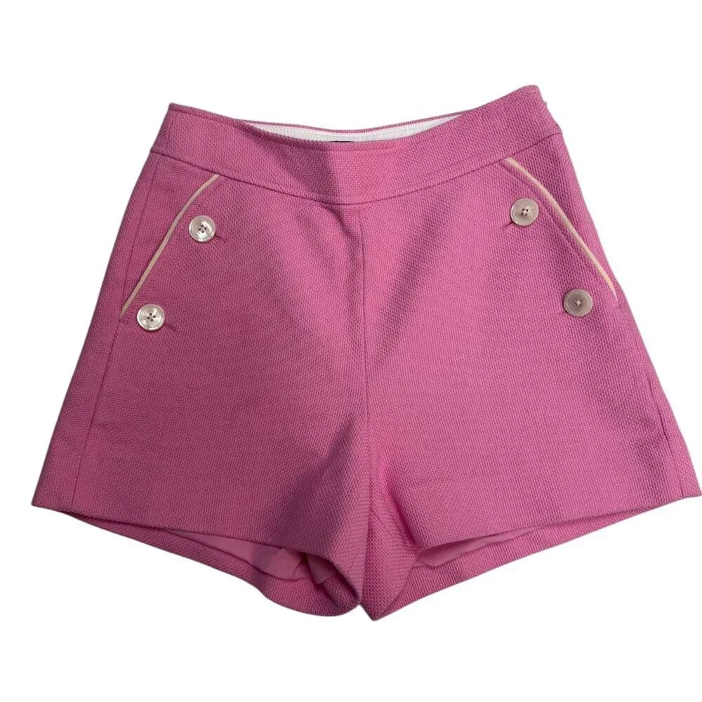 J.Crew Pink Textured High-Waist Button Detail Shorts Size 0 EUC